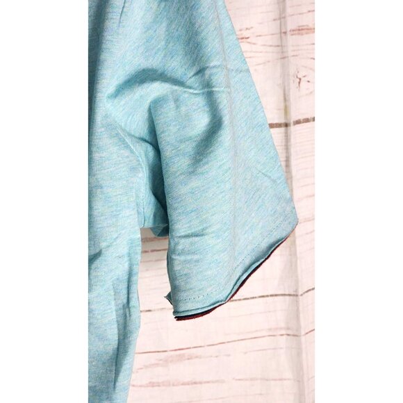 Vassari Los Angeles V-Neck XL Slim Fit Short Sleeve Teal Cut Hem, Cuff Shirt - Picture 11 of 16